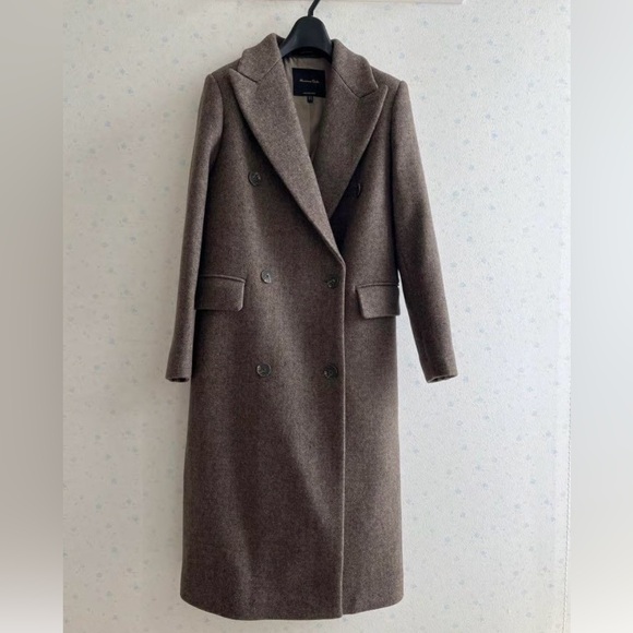 Massimo Dutti Long Wool Coat Taupe Brown - Picture 1 of 4